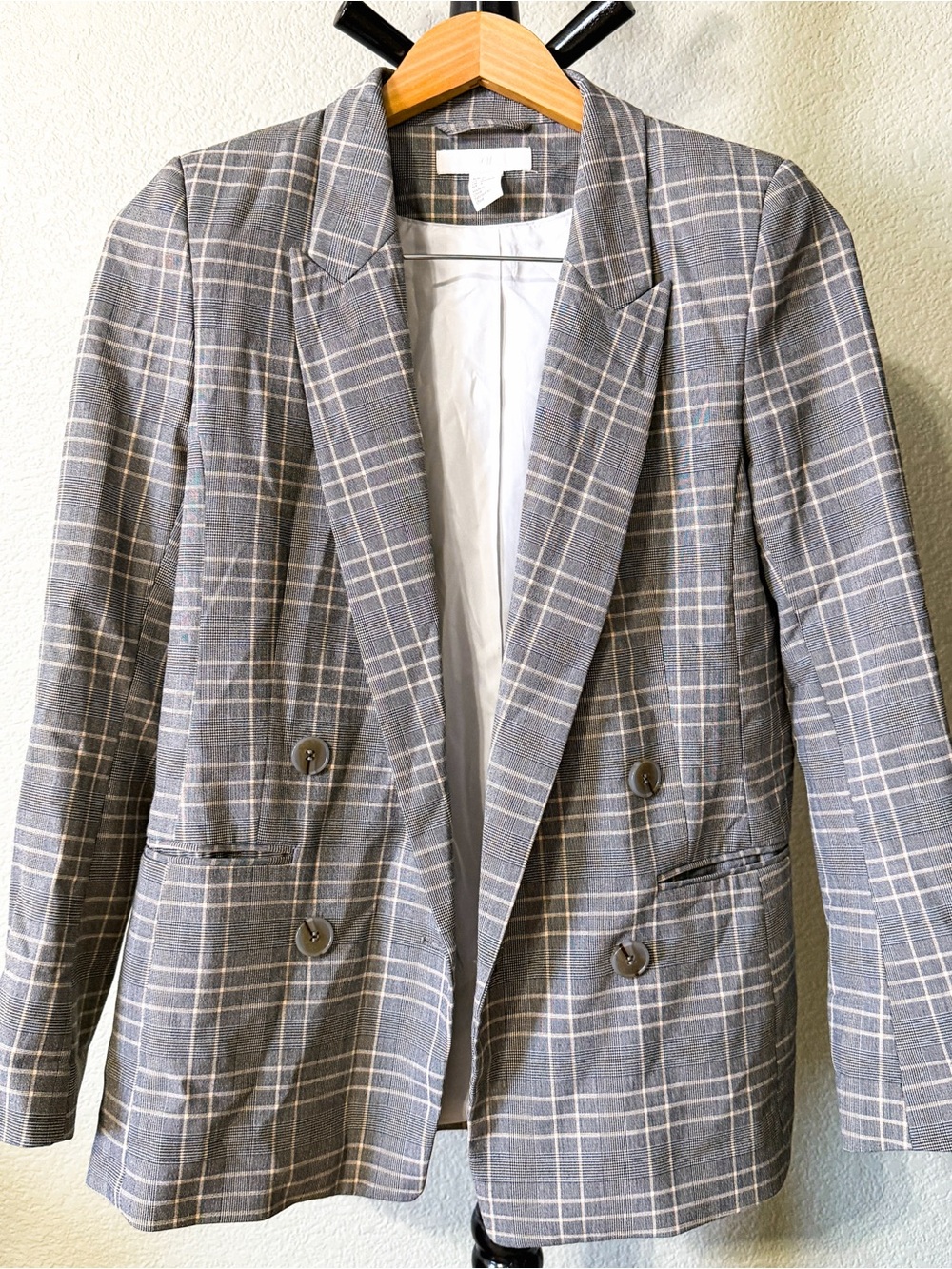 H&M Plaid Blazer in Gray & White